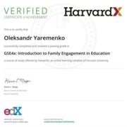 Verified Certificate of achievement in the course: Introduction to Family Engagement in Education