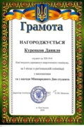 Грамота за первое место в региональной олимпиаде по математике