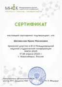 Сертификат об участии в "Международной научной студенческой конференции", секция теоретическая кибернетика, 2023