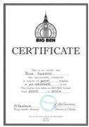 Сертификат об окончании курса Pre-intermediate (2014)