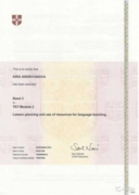 Сертификат об успешной сдаче международного экзамена для преподавателей английского языка TKT