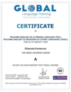 Сертификат. Global Language Training, England, 150 Hour Master TEFL/TESOL course