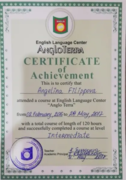 Сертификат об окончании английской школы Angloterra