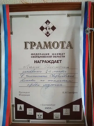 Диплом: 1 место в чемпионате Свердловской области по шахматам среди мужчин