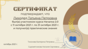 Сертификат о прохождении курса "Началка 2.0"