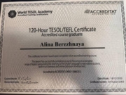 Сертификат "TESOL/TEFL" академии World  TESOL: преподавание английского языка как иностранного