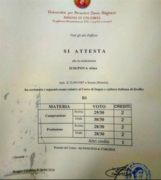 Certificato dell’Universita’ per stranieri Dante Alighieri
