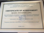 Сертификат участия в химической конференции на английском языке, 2019