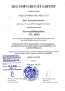 Свидетельство о присуждении ученой степени PhD (doctor philosophiae)