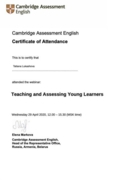 Сертификат Cambridge Assessment English Teaching and Assessing Young Learners