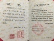 Сертификат, подтверждающий успешное окончание курсов китайского языка в Харбинском университете