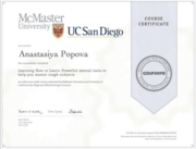Диплом повышения квалификации Mac Master University UC San Diego