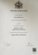 Bachelor of Music with First Class Honours